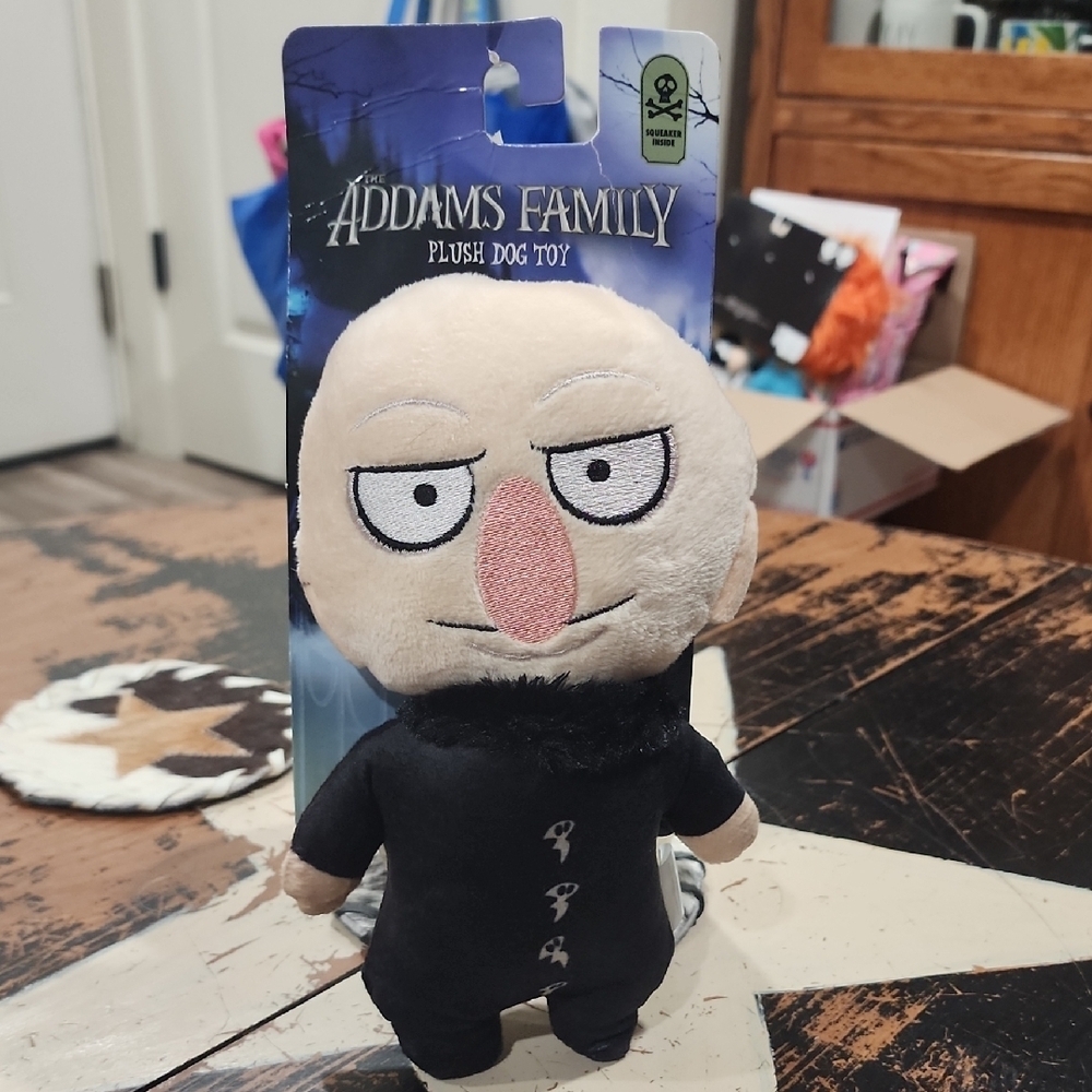 The Addams Family Uncle Fester 8'' Dog Toy Halloween Plush Squeaker NEW SPOOKY